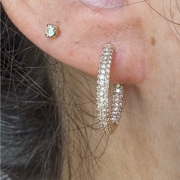 14k Gold and Diamind Inside Out Hoops - Picture 3 of 6
